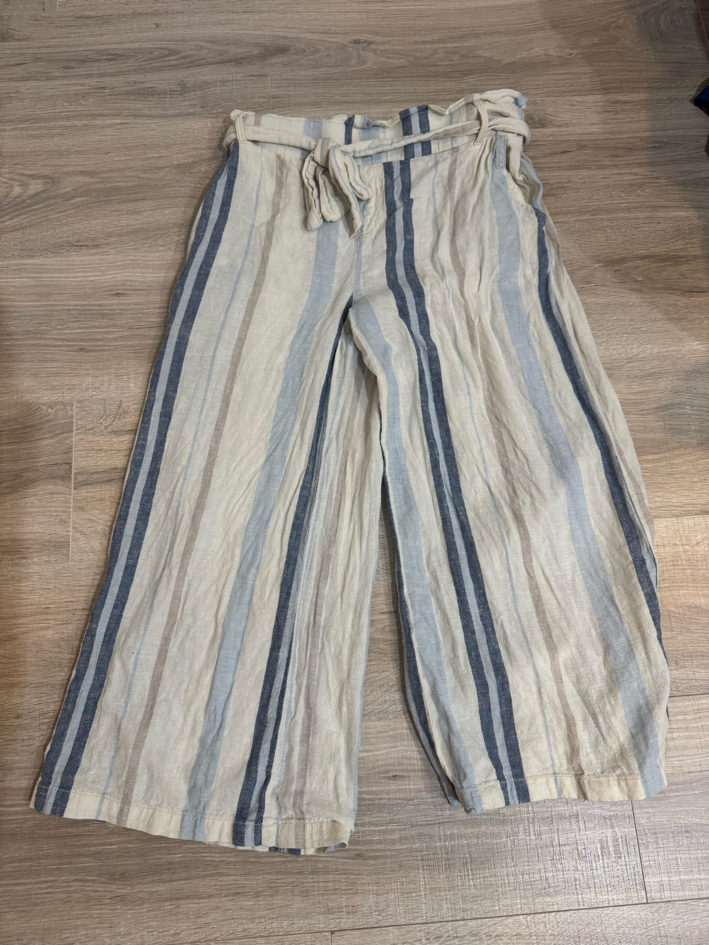 Rewash Striped Linen Blend Pants in Blue & Cream
